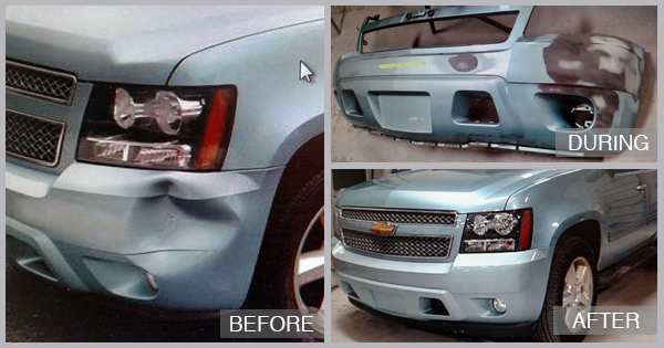 Chevy Suburban Before and After at Preston Auto Body of Wilmington in Wilmington DE