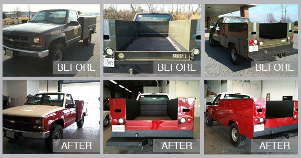 Chevy Utility Truck Before and After at Preston Auto Body of Wilmington in Wilmington DE